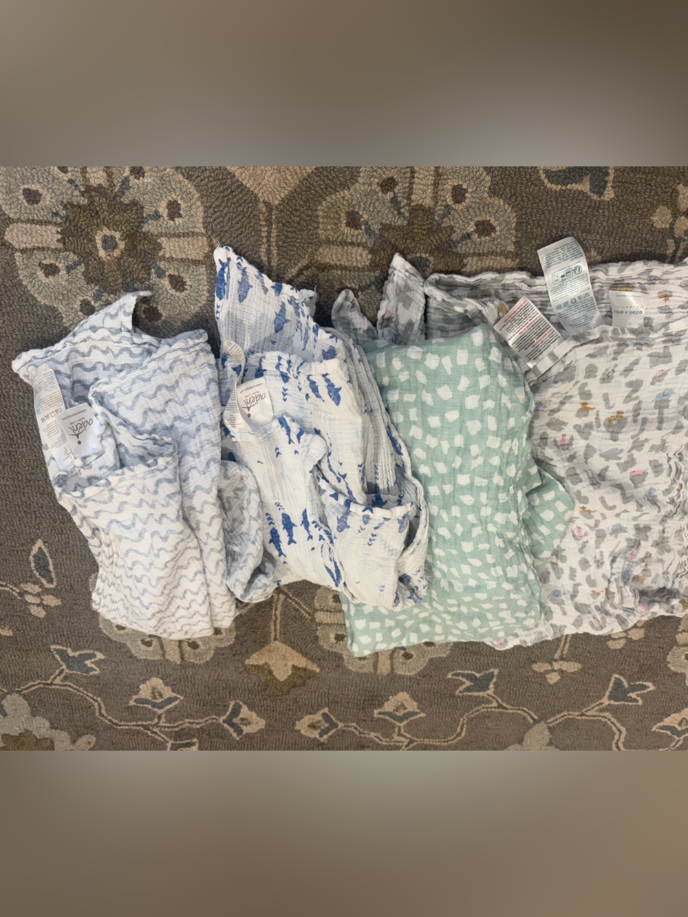 aden + anais Muslin Tops in Light Blue, Blue, Mint, and Gray Prints